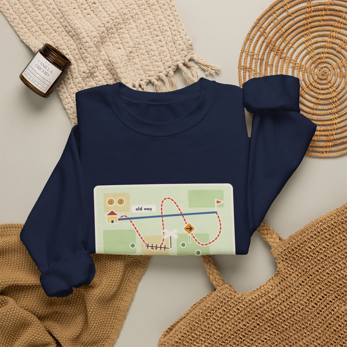 Shortcut Sweatshirt, Tried the New One, Got There Ten Minutes Later Than the Old Way, Funny Hand-Drawn Route Crewneck