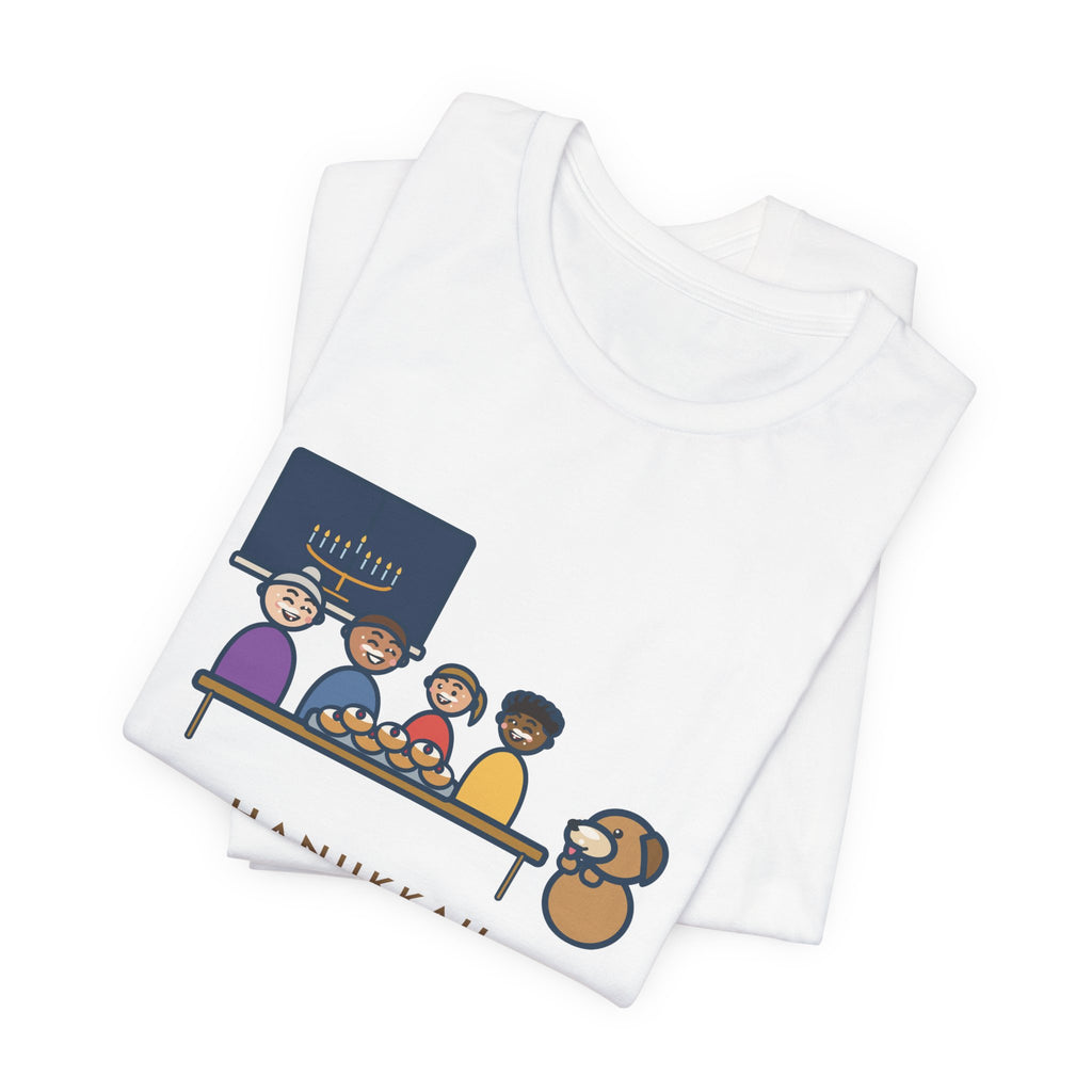 Funny Hanukkah T-Shirt, One Tray of Jelly Doughnuts, Powdered Sugar on Every Face, the Dog's Too, Sugar Mustaches Tee
