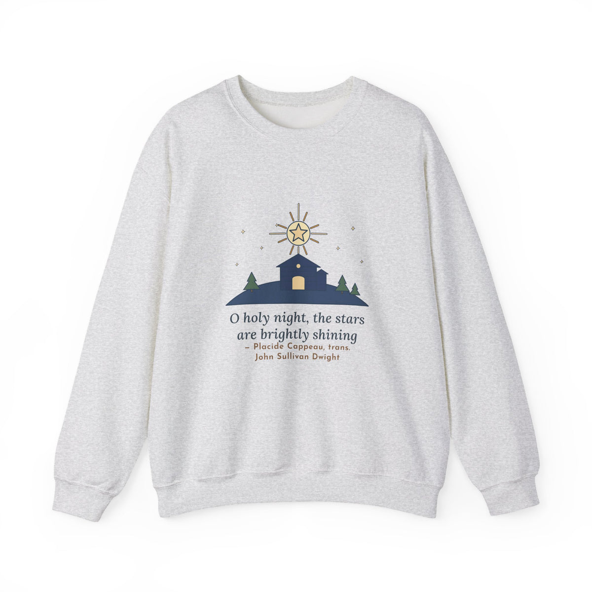 The Stars Are Brightly Shining Sweatshirt, Christmas Cappeau Quote Crewneck with Star over Stable