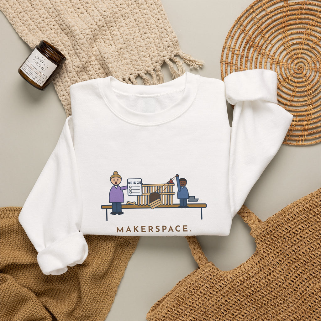Makerspace Teacher Crewneck Sweatshirt - Craft-Stick Castle With a Working Drawbridge