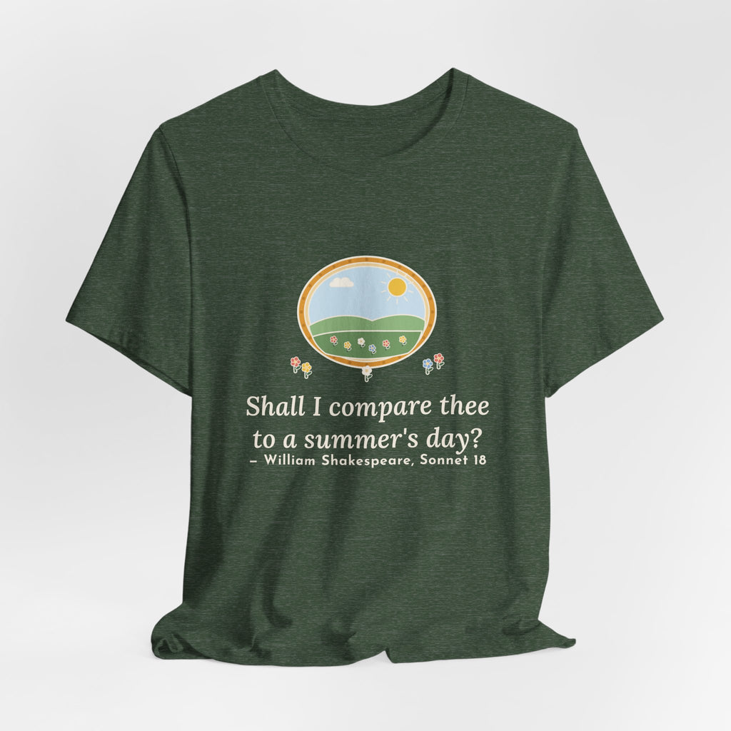 Shakespeare Quote T-Shirt, Shall I Compare Thee to a Summer's Day, Love Framed Meadow Tee