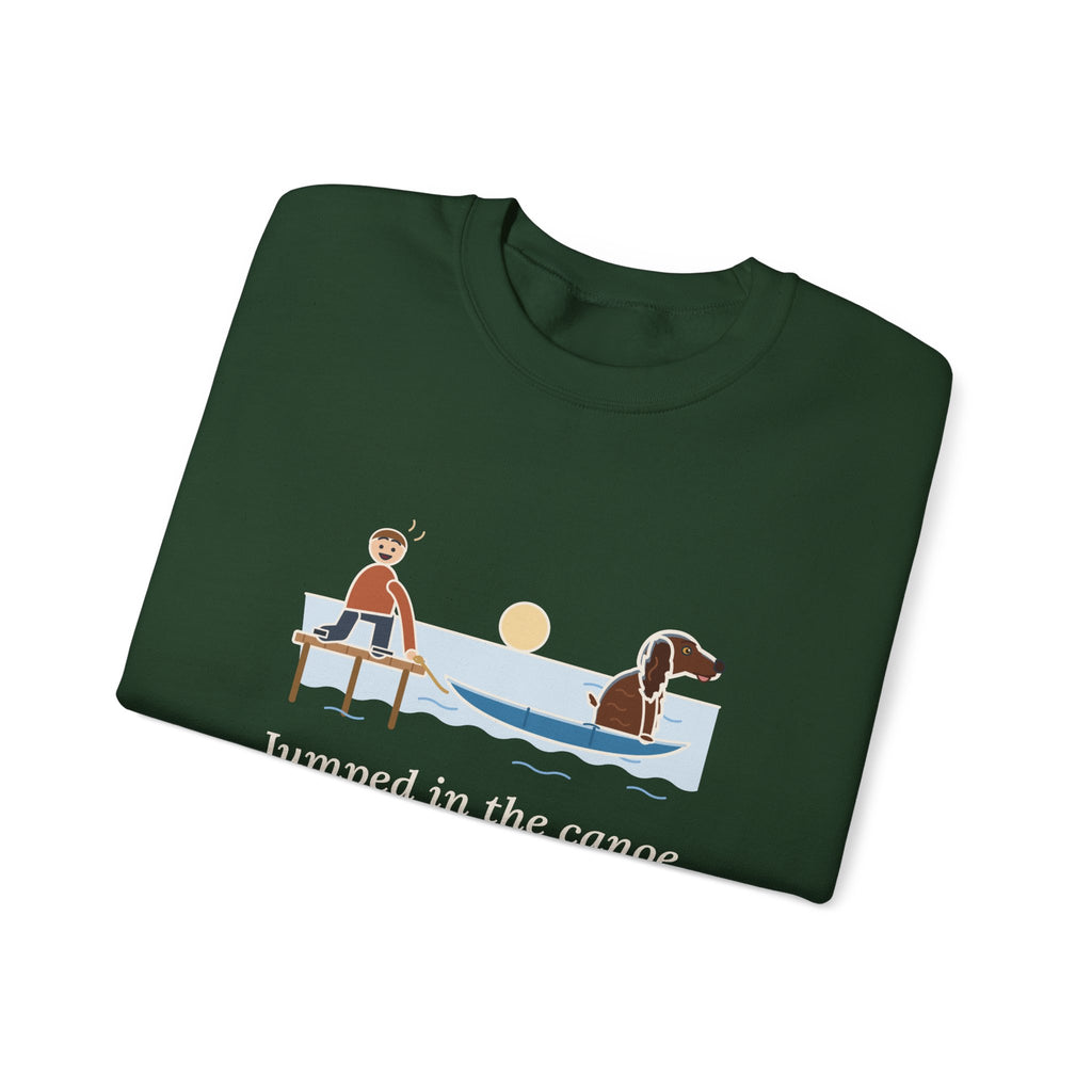 Boykin Spaniel Crewneck Sweatshirt - Seated in the Canoe Before the Rope Came Off