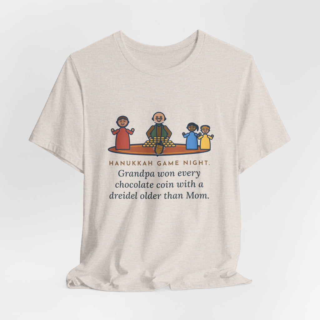 Funny Hanukkah Game Night T-Shirt, Grandpa Won Every Chocolate Coin with a Dreidel Older Than Mom, Living Room Rug Tee