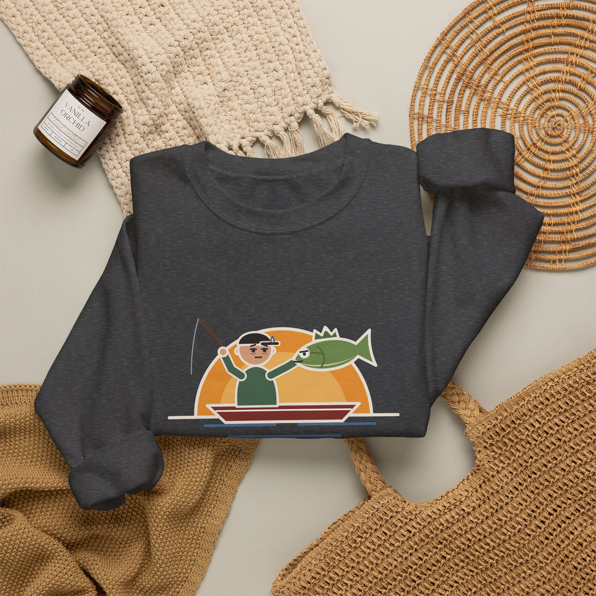 Funny Angler Crewneck Sweatshirt - Same Fish Twice After Six Hours on the Lake