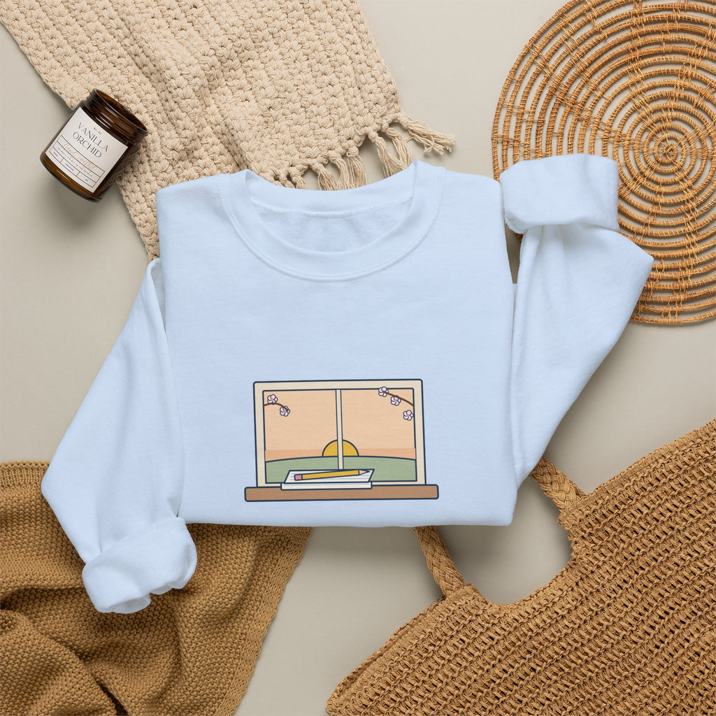 Tomorrow Is a New Day with No Mistakes in It Yet Sweatshirt, Encouragement Montgomery Quote Crewneck with Dawn Windowsill