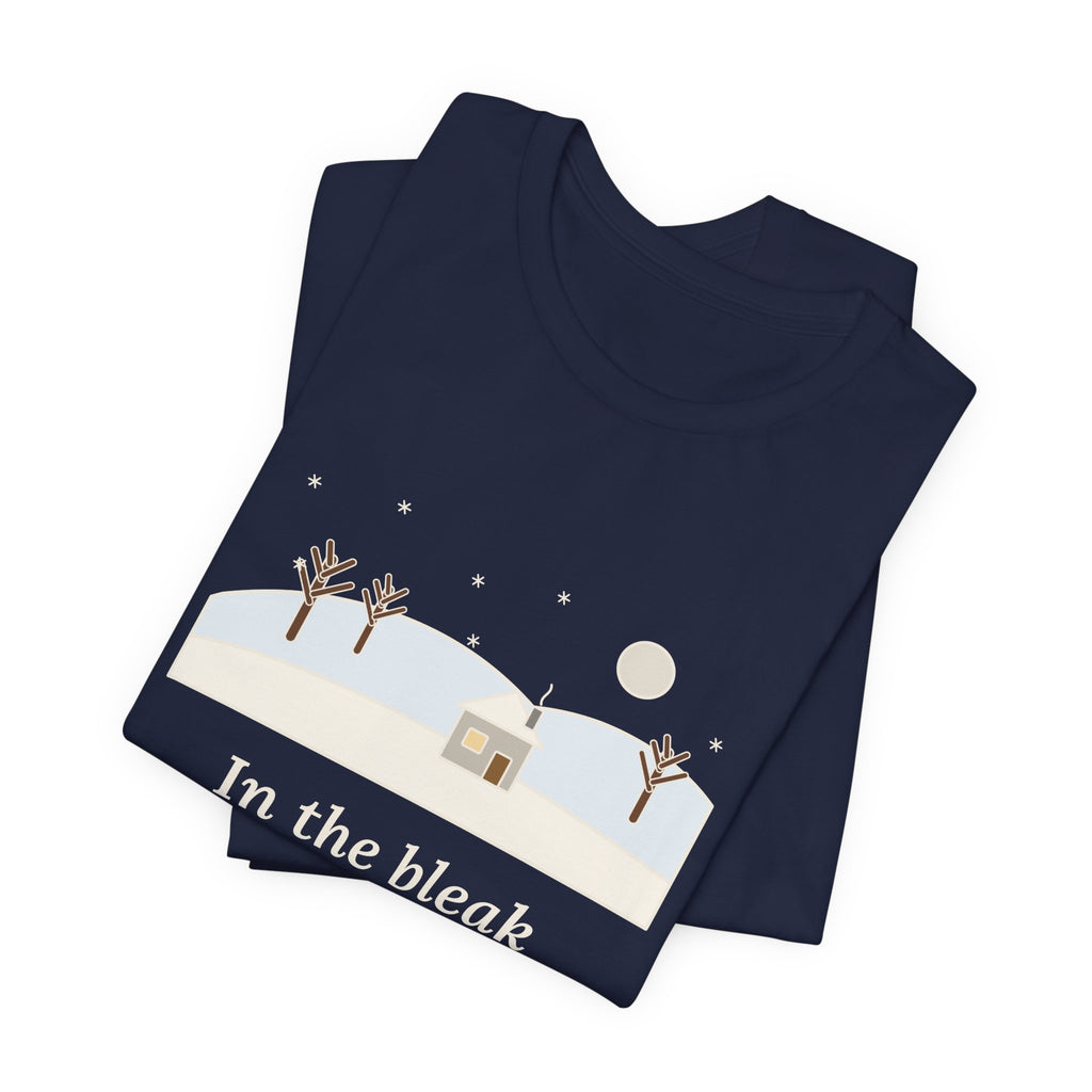 Rossetti Quote T-Shirt, In the Bleak Mid-Winter, Winter Snowy Cottage Hill Tee