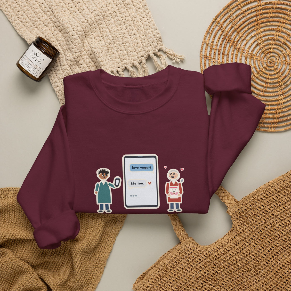 Texting Mom Sweatshirt, Autocorrect Sent Love Yogurt, She Replied Me Too, Funny Yogurt Hug Crewneck