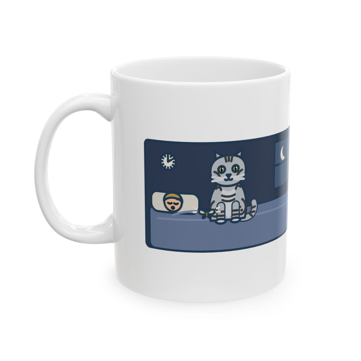 American Shorthair Cat Mug 11oz - Moth on My Chest at 2 a.m. Funny Cat Coffee Mug