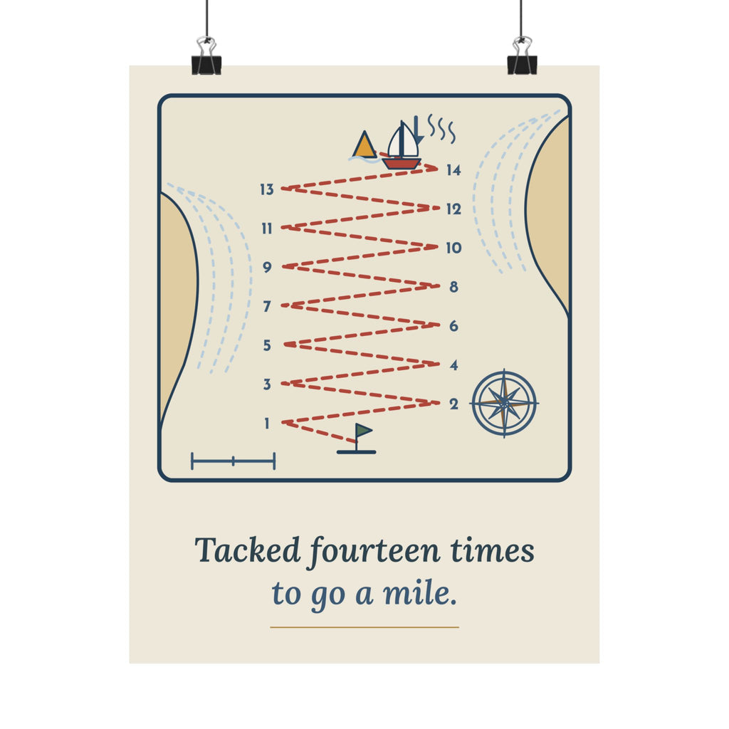 Sailing Poster - Tacked Fourteen Times to Go a Mile Nautical Chart Wall Art