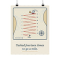Sailing Poster - Tacked Fourteen Times to Go a Mile Nautical Chart Wall Art