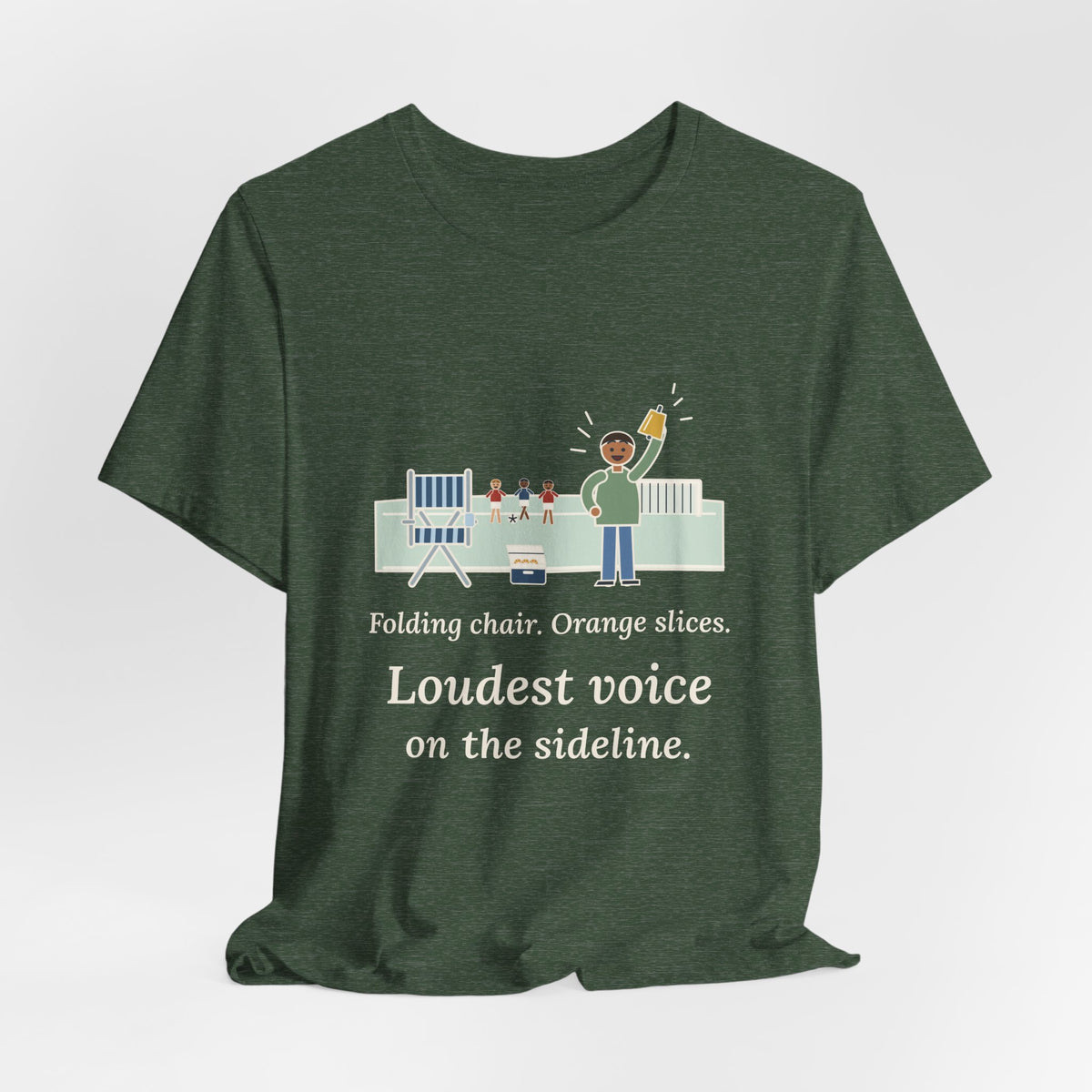 Folding Chair. Orange Slices. Loudest Voice on the Sideline. T-Shirt, Soccer Quote Tee with Sideline Parent