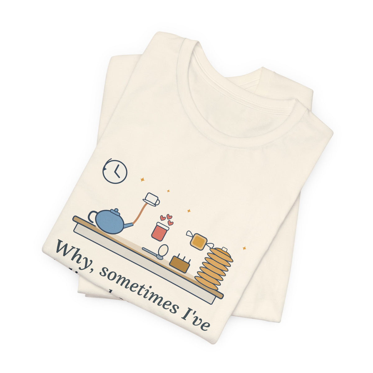 Lewis Carroll Literary Quote T-Shirt, Six Impossible Things Before Breakfast, Whimsical Floating Breakfast Tee