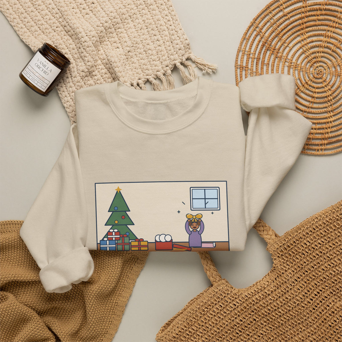 Christmas Morning Sweatshirt, The Toddler Opened One Gift and Spent an Hour with the Bow, Funny Shiny Bow Crewneck