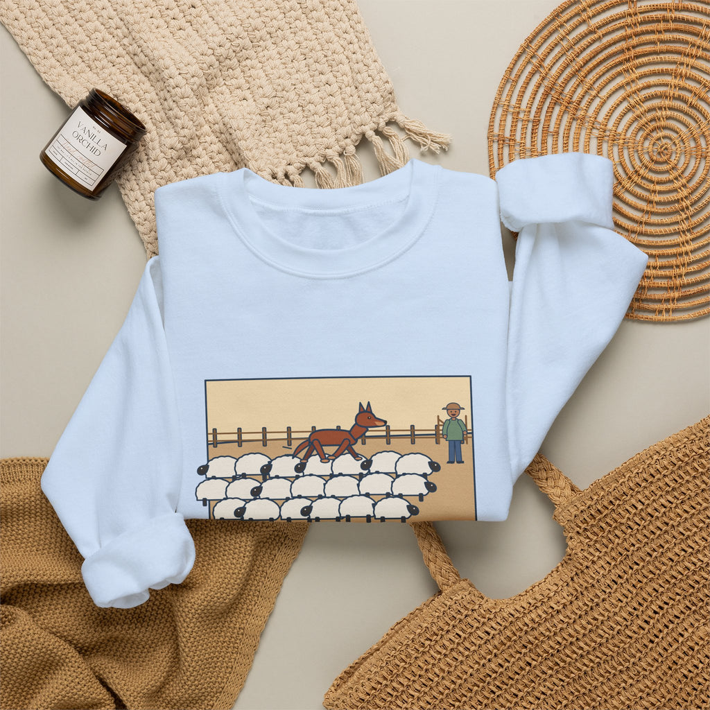 Australian Kelpie Sweatshirt, Took a Shortcut Across the Backs of the Sheep, Funny Paddock Shortcut Crewneck