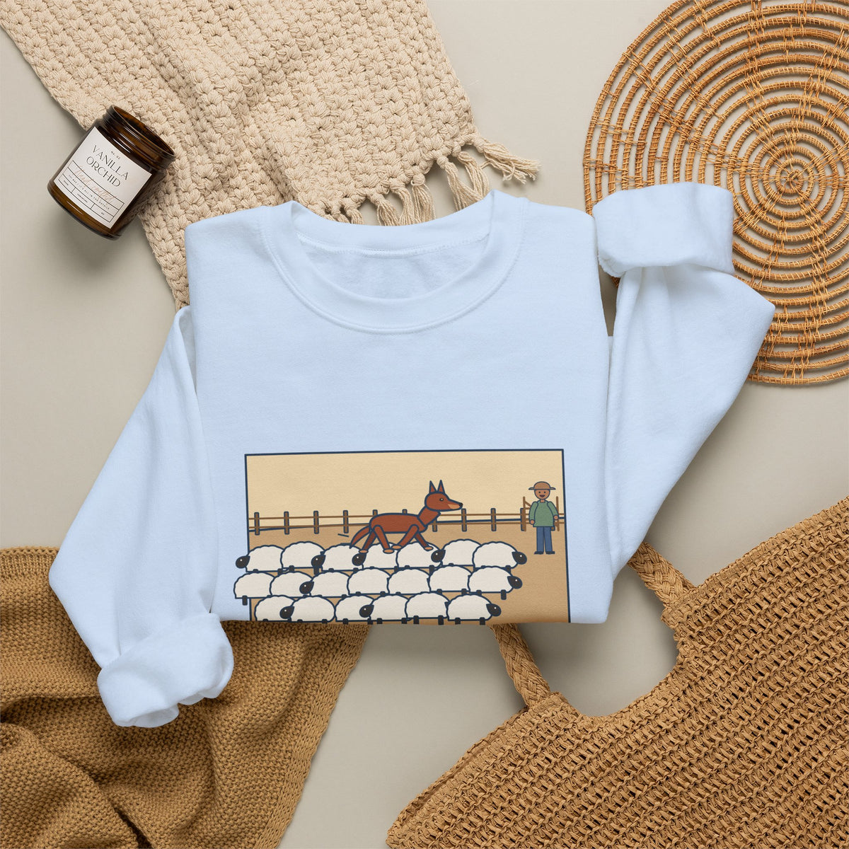 Australian Kelpie Sweatshirt, Took a Shortcut Across the Backs of the Sheep, Funny Paddock Shortcut Crewneck