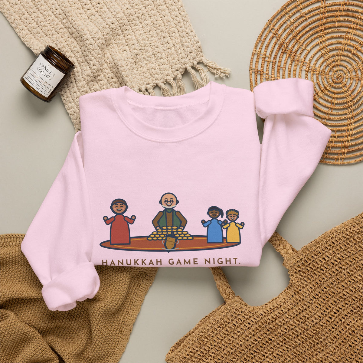 Hanukkah Game Night Sweatshirt, Grandpa Won Every Chocolate Coin with a Dreidel Older Than Mom, Funny Living Room Rug Crewneck