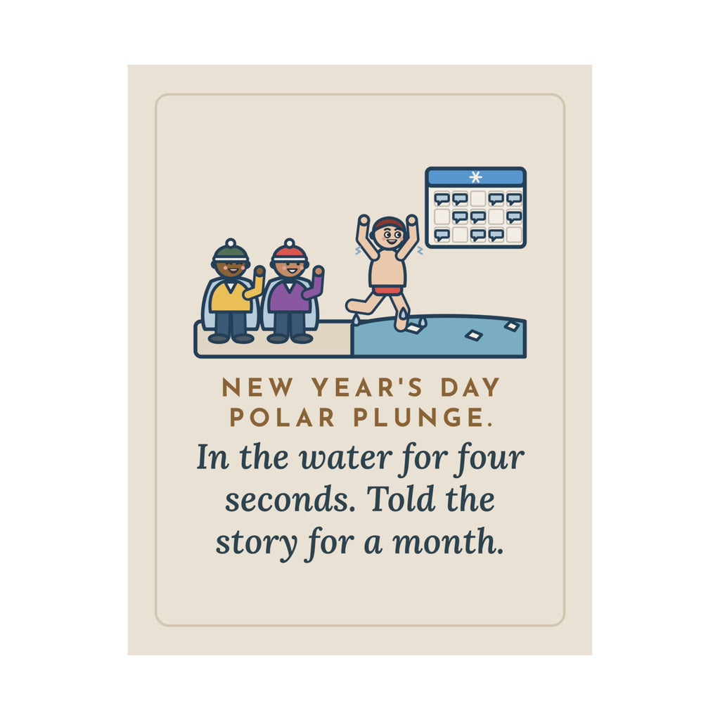 New Year's Day Plunge Poster, In the Water Four Seconds, Told the Story for a Month, Funny Frosty Beach Wall Art