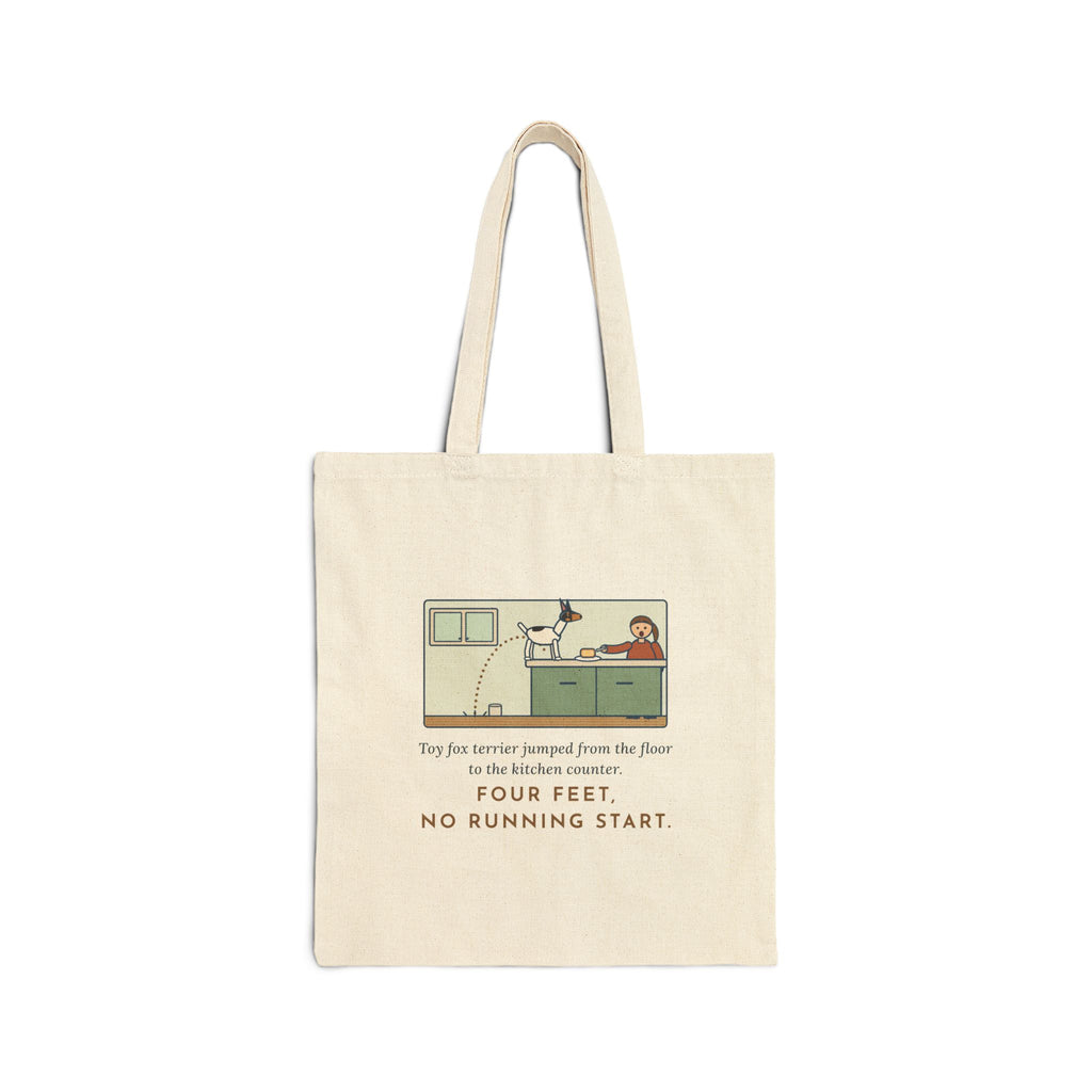 Toy Fox Terrier Tote Bag, Floor to Kitchen Counter, Four Feet, No Running Start, Kitchen Leap