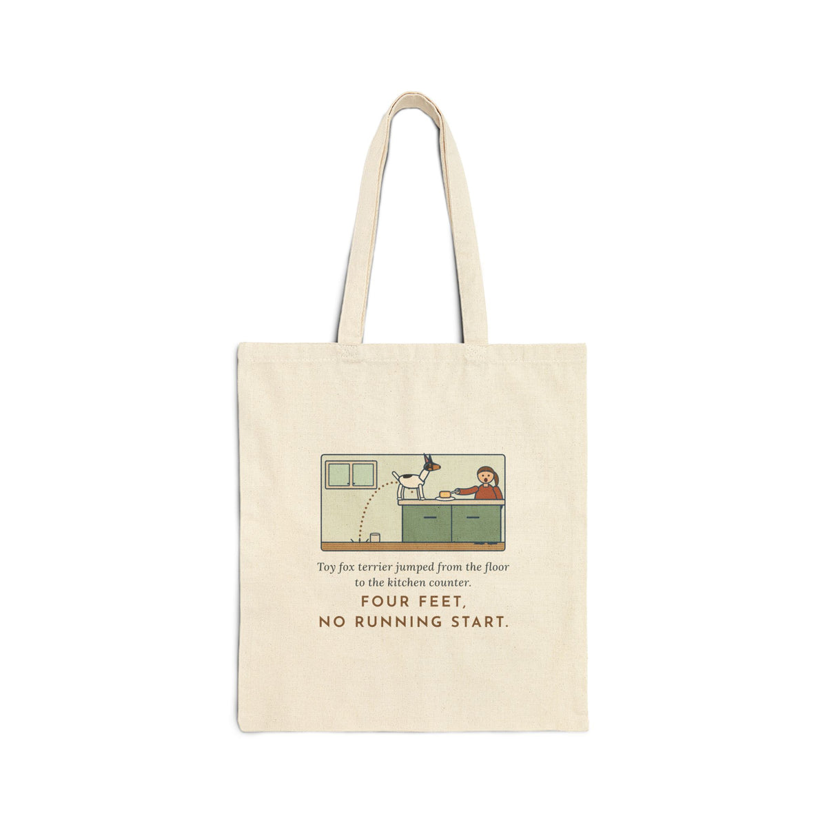 Toy Fox Terrier Tote Bag, Floor to Kitchen Counter, Four Feet, No Running Start, Kitchen Leap