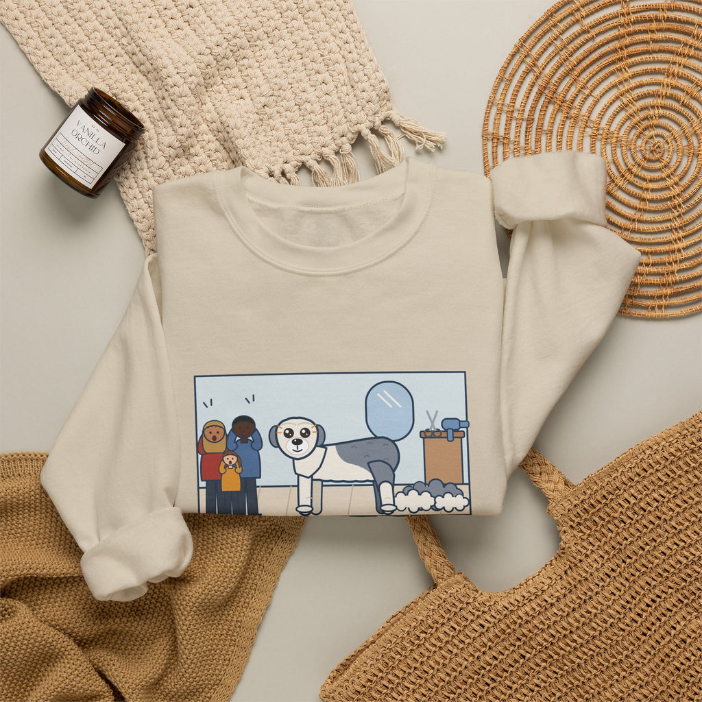 Old English Sheepdog Sweatshirt, Got a Haircut, We Met His Eyes for the First Time, Funny Grooming Day Crewneck