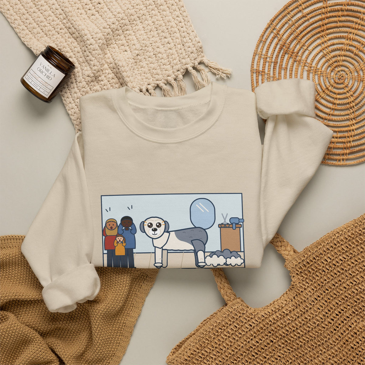Old English Sheepdog Sweatshirt, Got a Haircut, We Met His Eyes for the First Time, Funny Grooming Day Crewneck