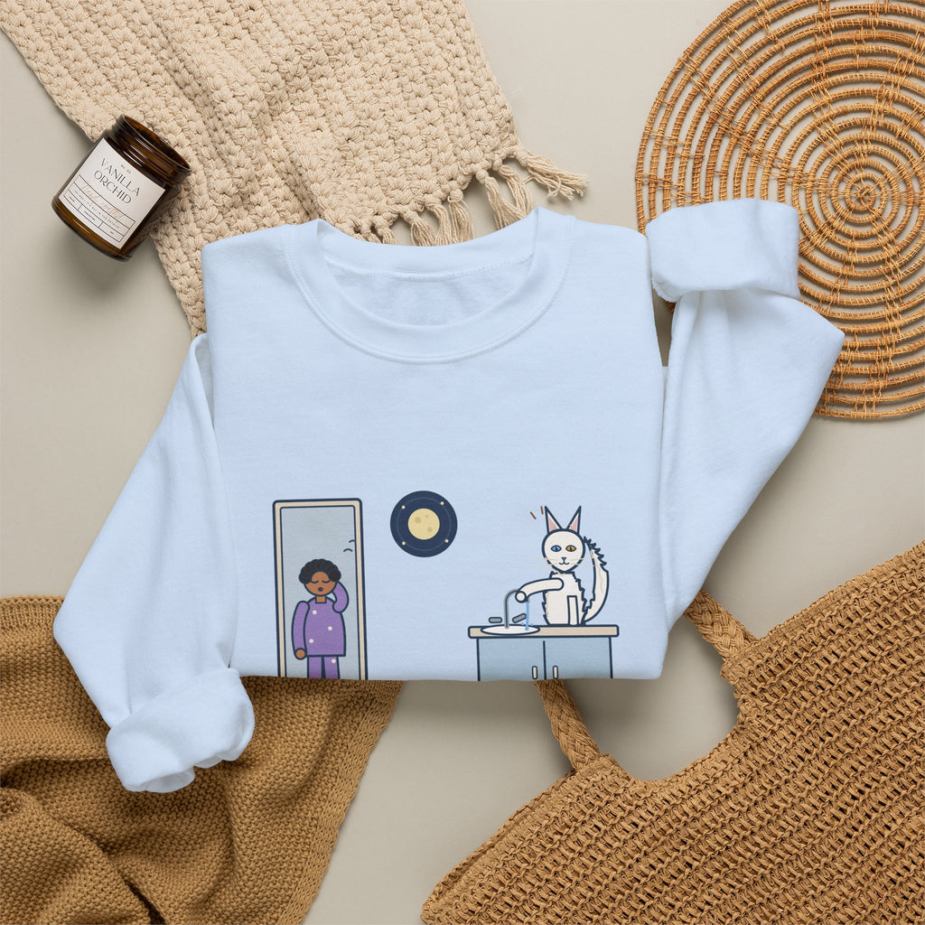 Turkish Angora Crewneck Sweatshirt - Bathroom Faucet at Two A.M. White Cat Owner Gift