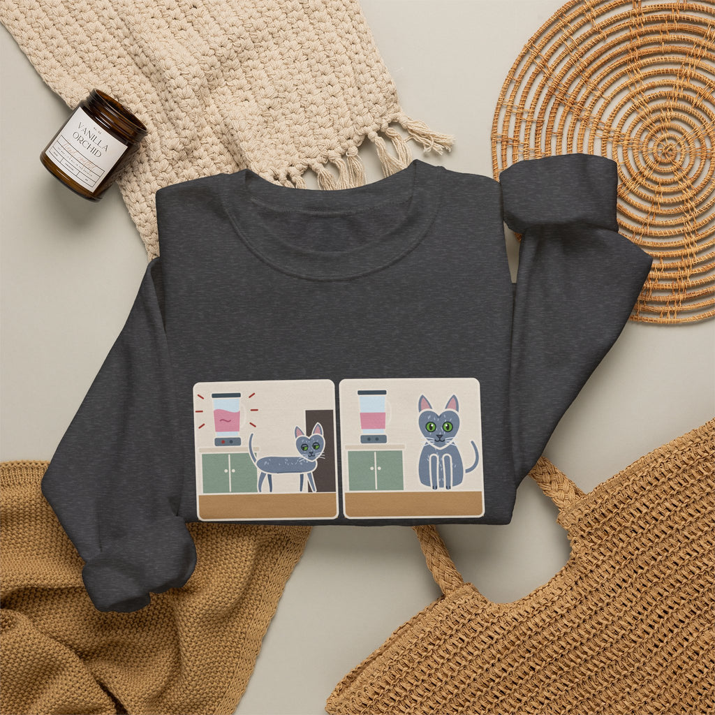 Korat Cat Crewneck Sweatshirt - Left When the Blender Started Silver-Blue Cat Owner Gift