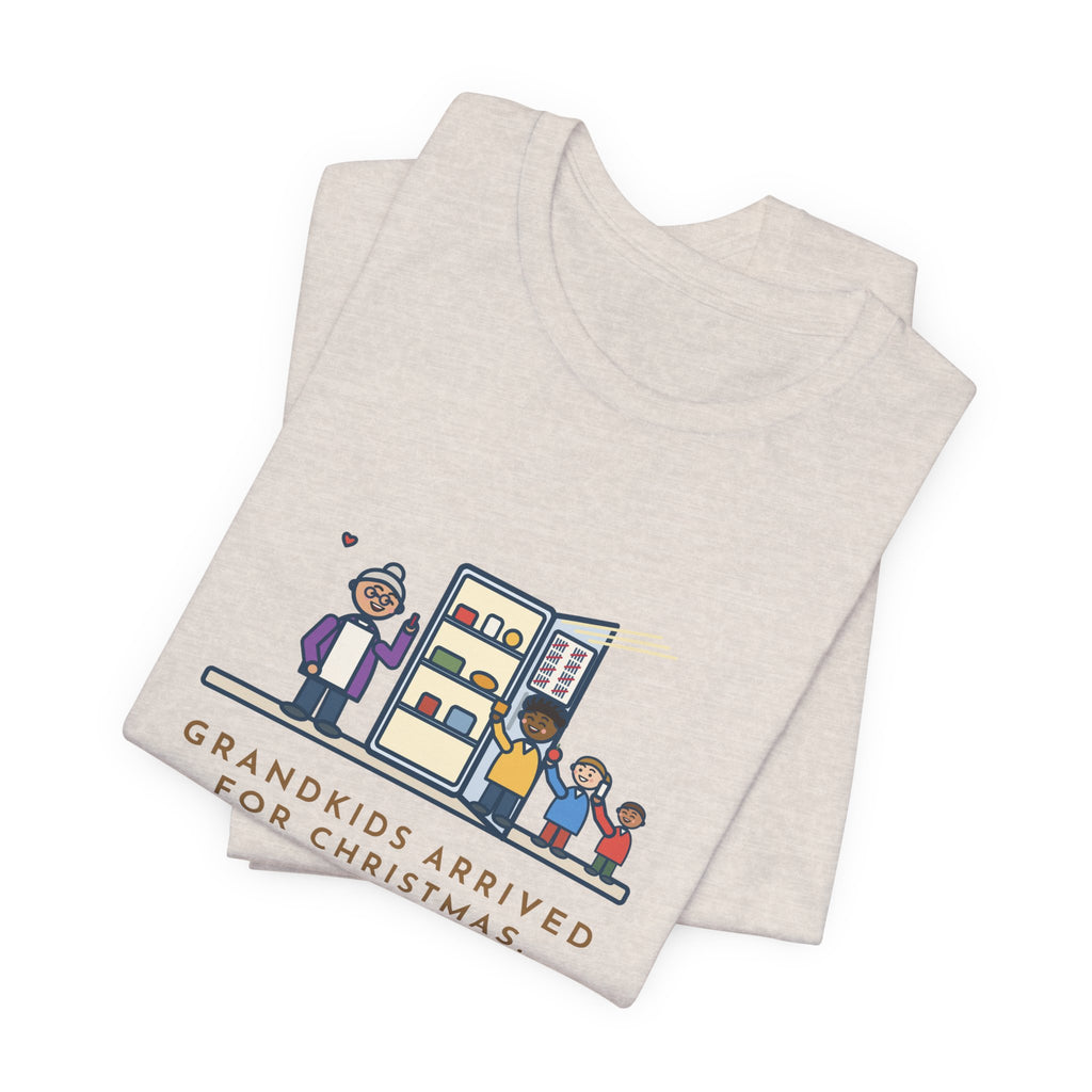 Funny Grandkids at Christmas T-Shirt, Arrived for the Holiday, The Fridge Door Opened Forty Times in the First Hour, Fridge Tally Tee