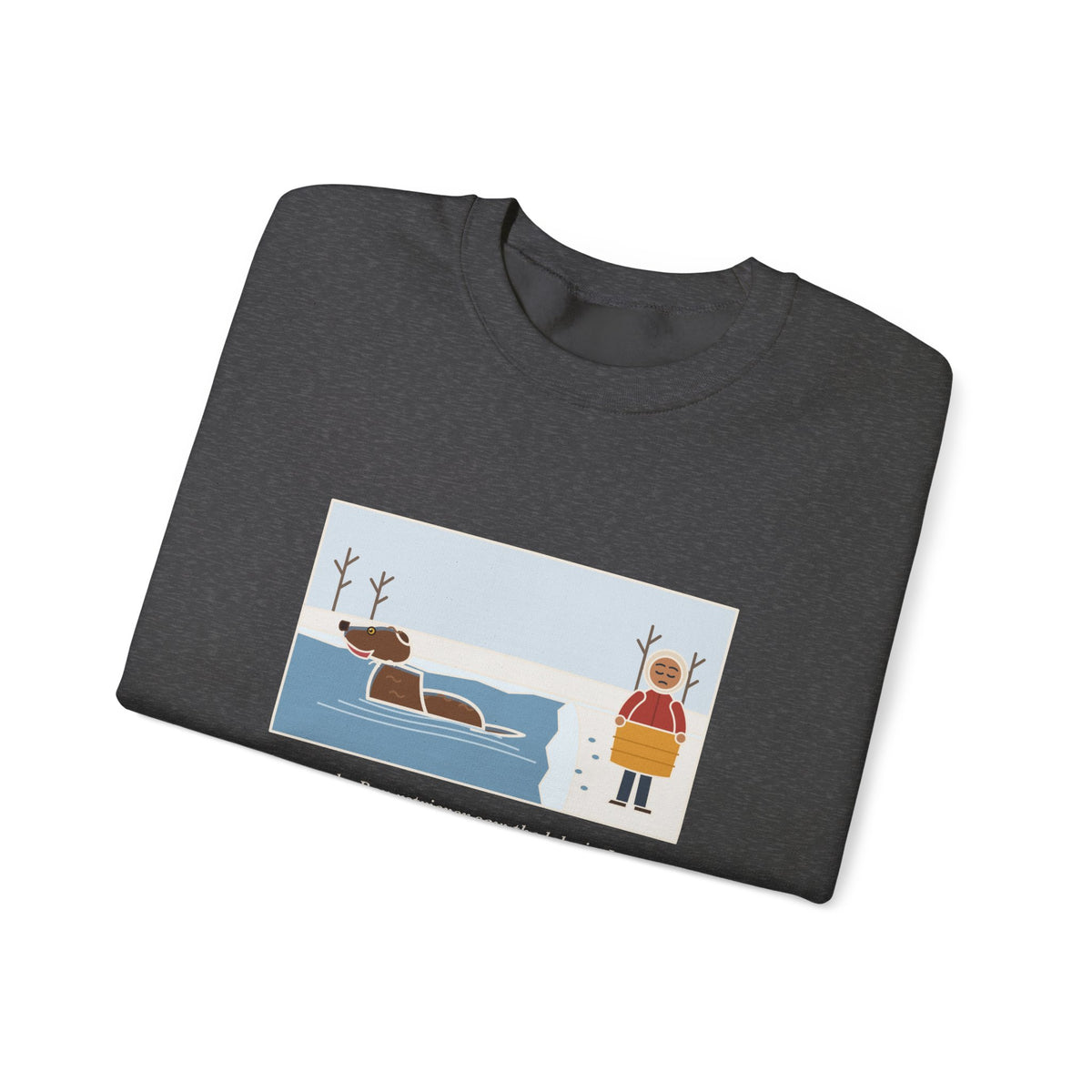 Chesapeake Bay Retriever Sweatshirt, Saw the Lake in January and Went In Anyway, Twice, Funny Winter Lake Crewneck