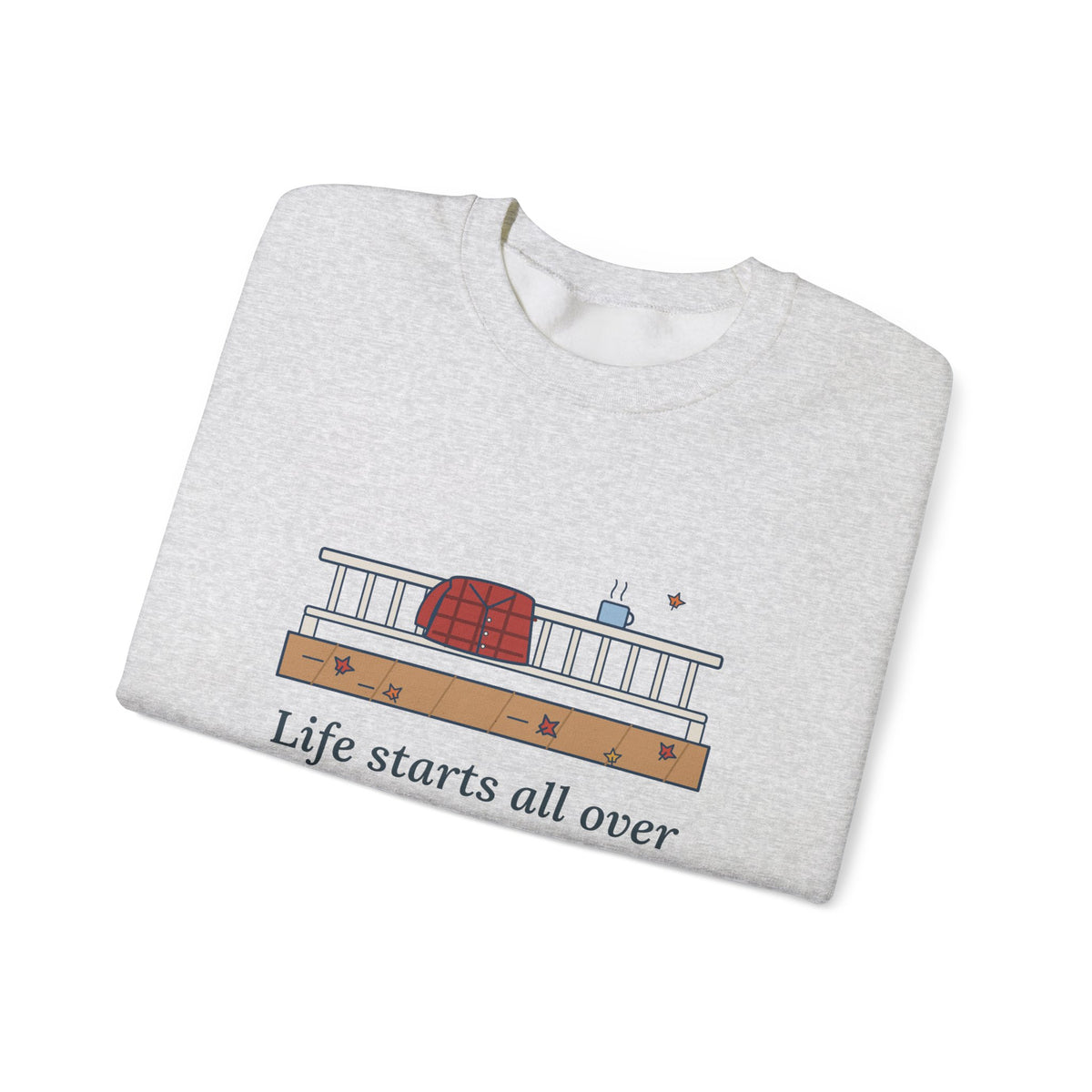 Life Starts All Over Again When It Gets Crisp Sweatshirt, Fall Fitzgerald Quote Crewneck with Porch Morning