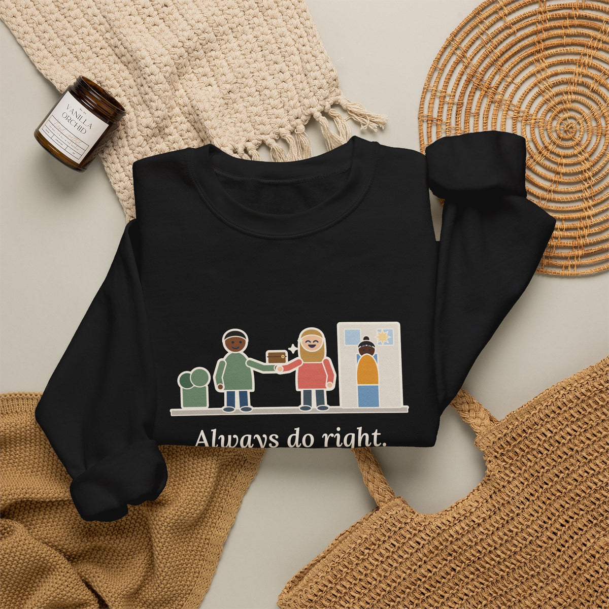 Always Do Right Sweatshirt, Humor Mark Twain Quote Crewneck with Returned Wallet
