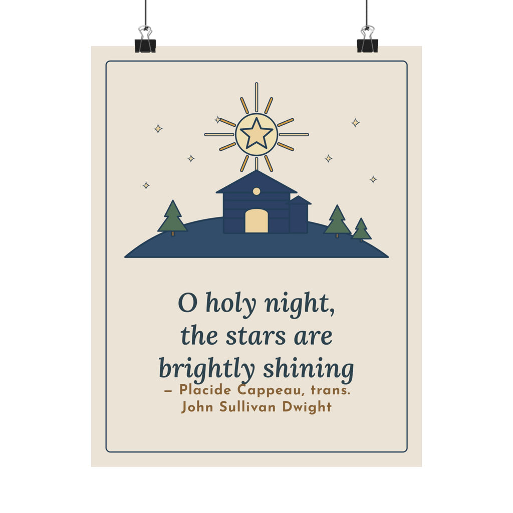 Cappeau Quote Poster, The Stars Are Brightly Shining, Christmas Star over Stable Wall Art