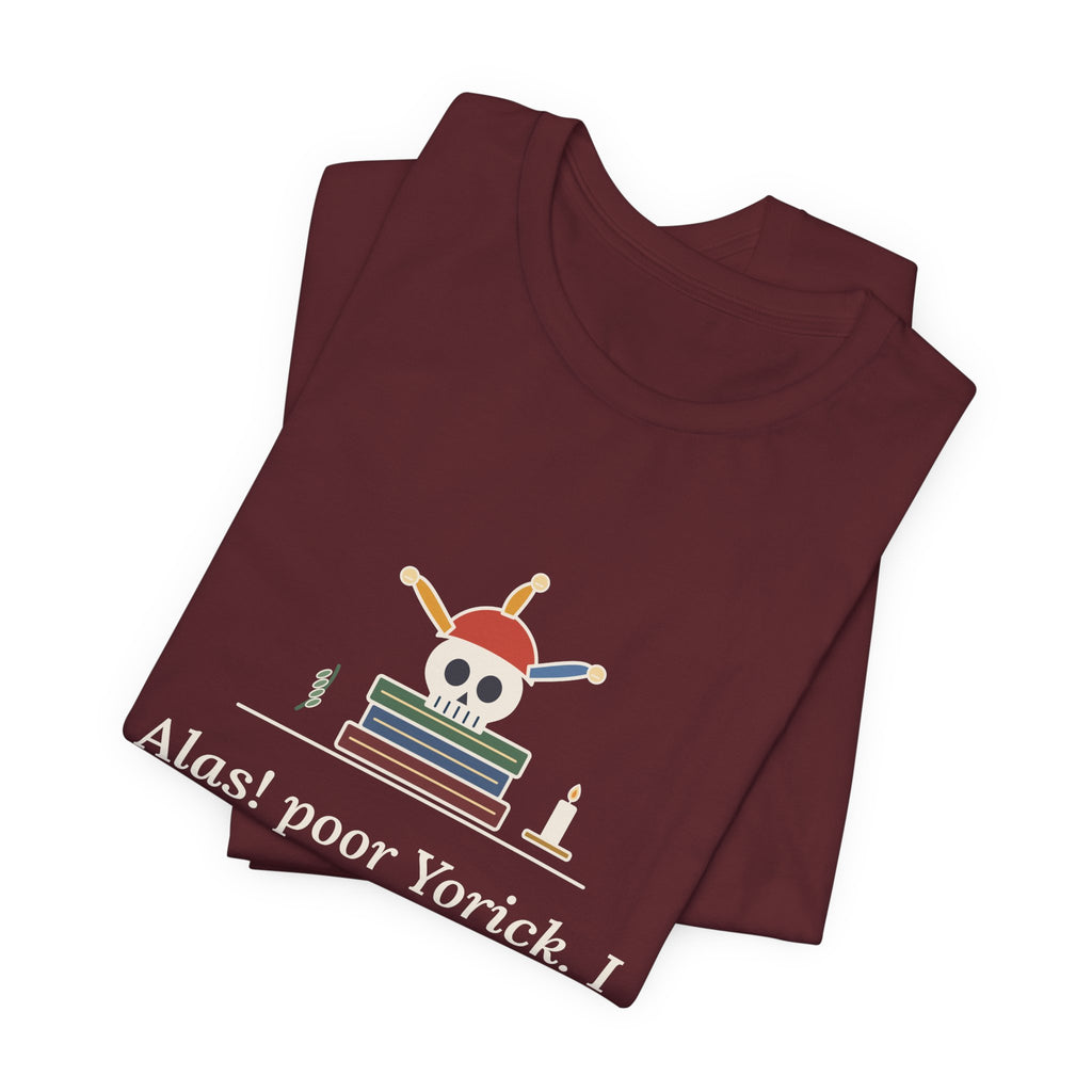 Shakespeare Quote T-Shirt, Alas, Poor Yorick, Gothic Jester Skull Tee