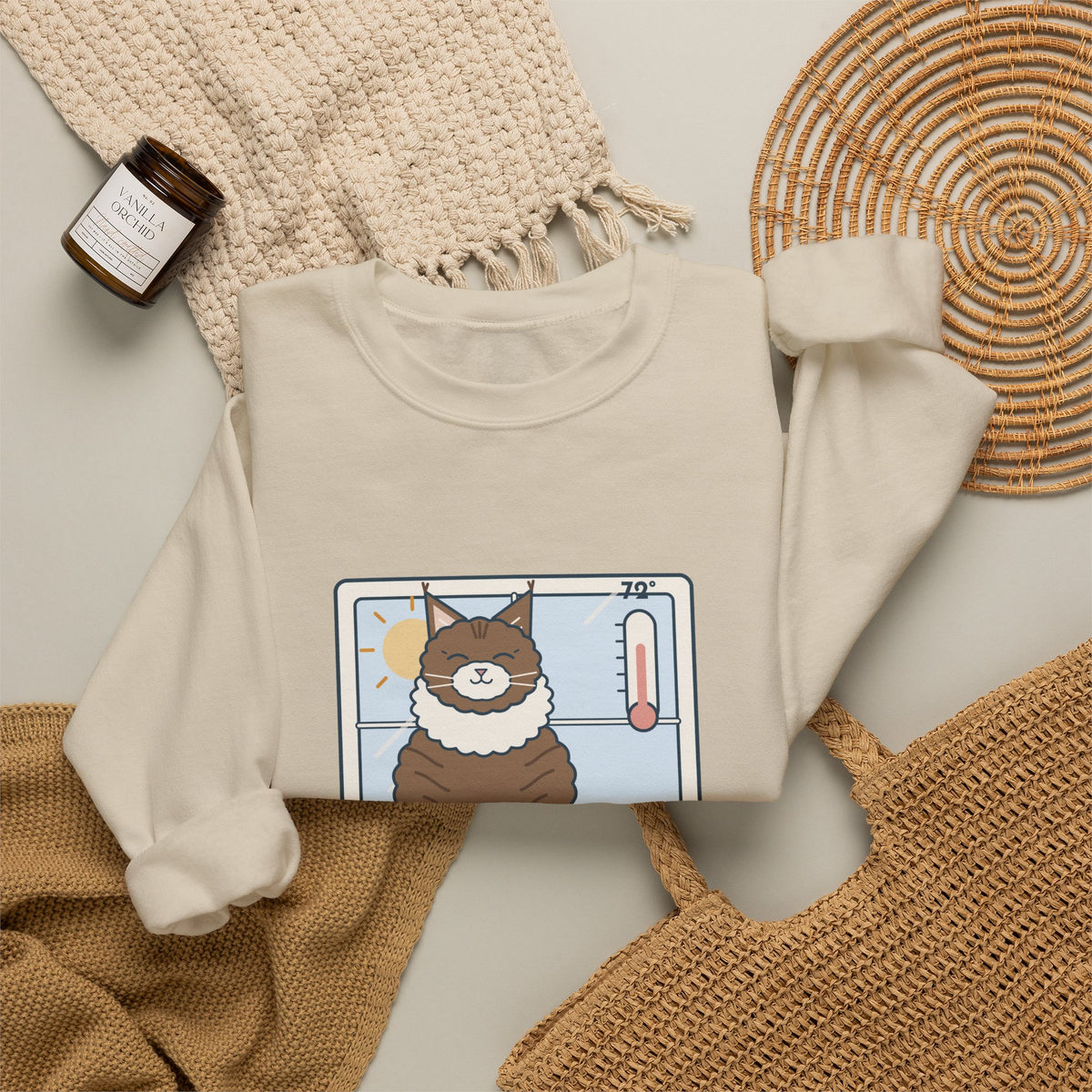 Norwegian Forest Cat Crewneck Sweatshirt - Wears a Winter Coat to the Windowsill
