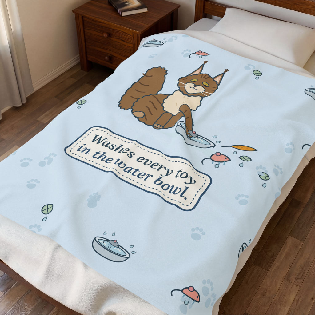 Maine Coon Blanket - Washes Every Toy in the Water Bowl. Velveteen Plush Throw