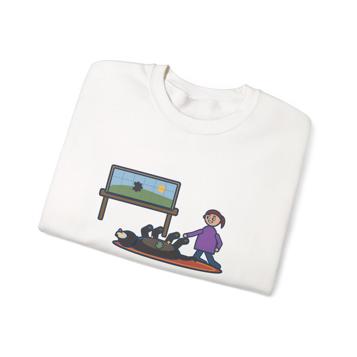 Thousand-Piece Puzzle, Found the Last Piece Under the Dog Sweatshirt, Funny Jigsaw Puzzle Crewneck with Belly-Up Dog