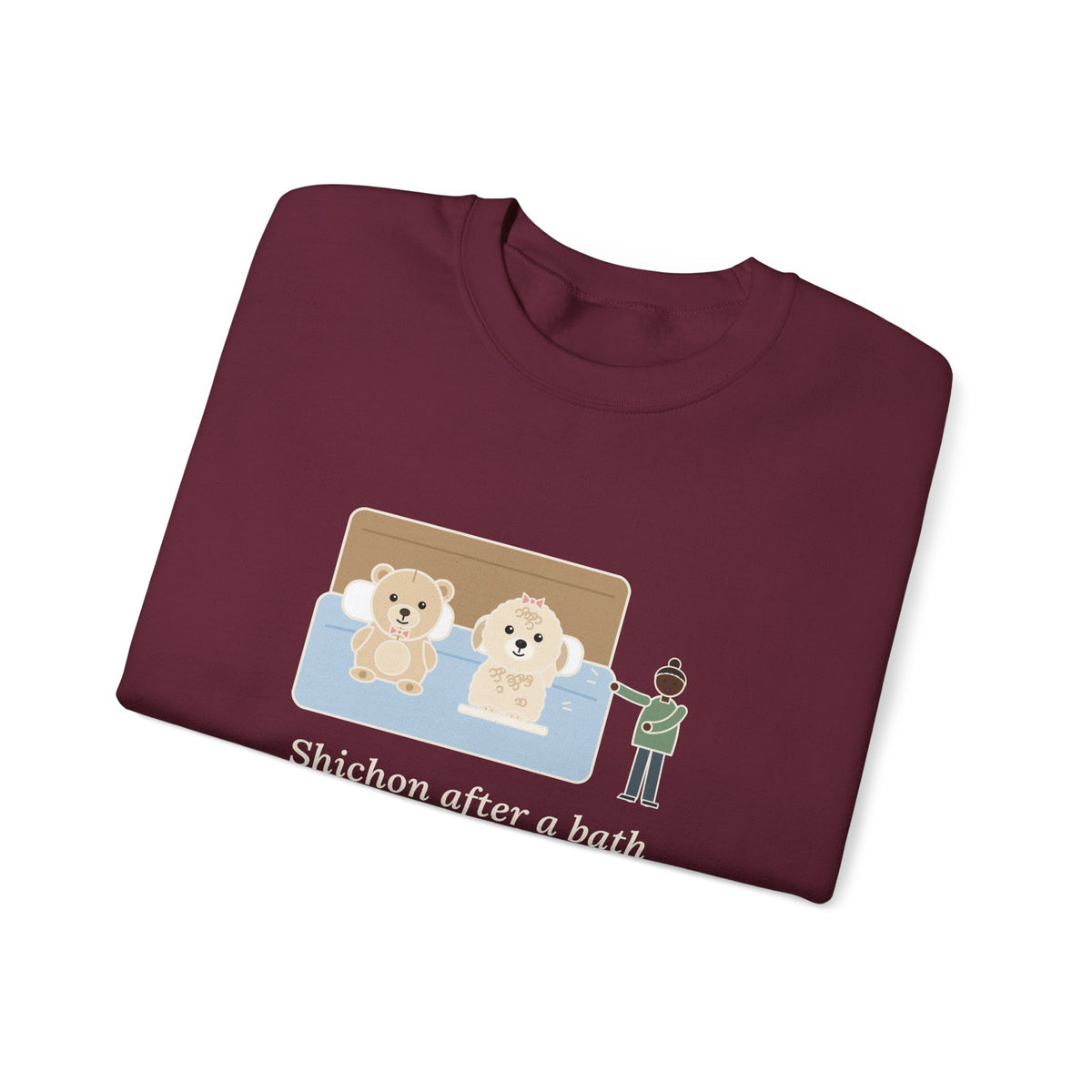 Shichon Sweatshirt, After a Bath Looks Exactly Like the Stuffed Bear She Sleeps Next To, Funny Bath Day Twin Crewneck