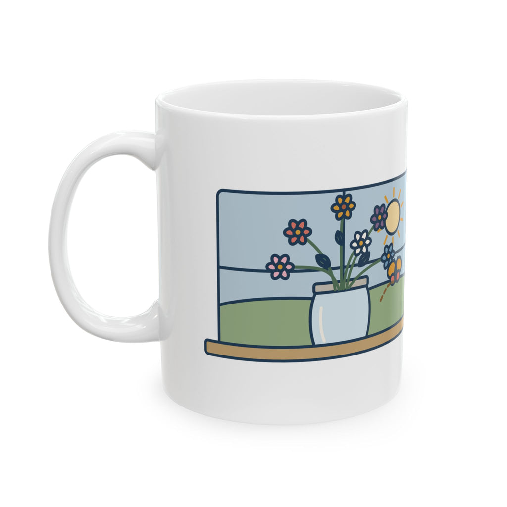 John Keats Quote Mug, A Thing of Beauty Is a Joy Forever, Nature Wildflower Jar Coffee Mug 11oz