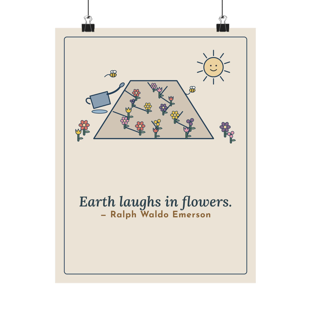 Emerson Quote Poster, Earth Laughs in Flowers, Garden Wildflower Path Wall Art