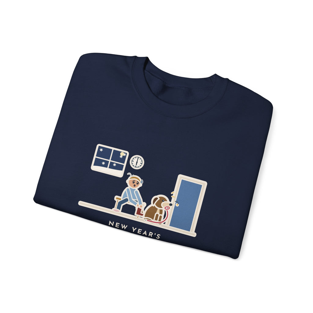 New Year's Resolution Sweatshirt, Walk Every Morning, The Dog Held Me to It at 6 a.m. in the Snow, Funny Front Door Crewneck