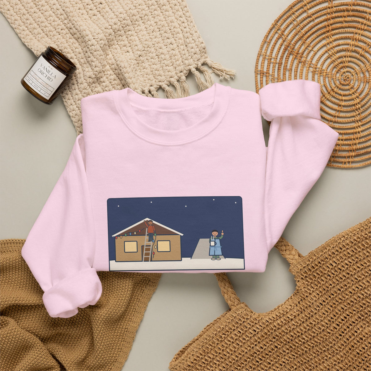 Christmas Lights Sweatshirt, Hung Them on the House, The Neighbor Supervised from His Driveway with Coffee