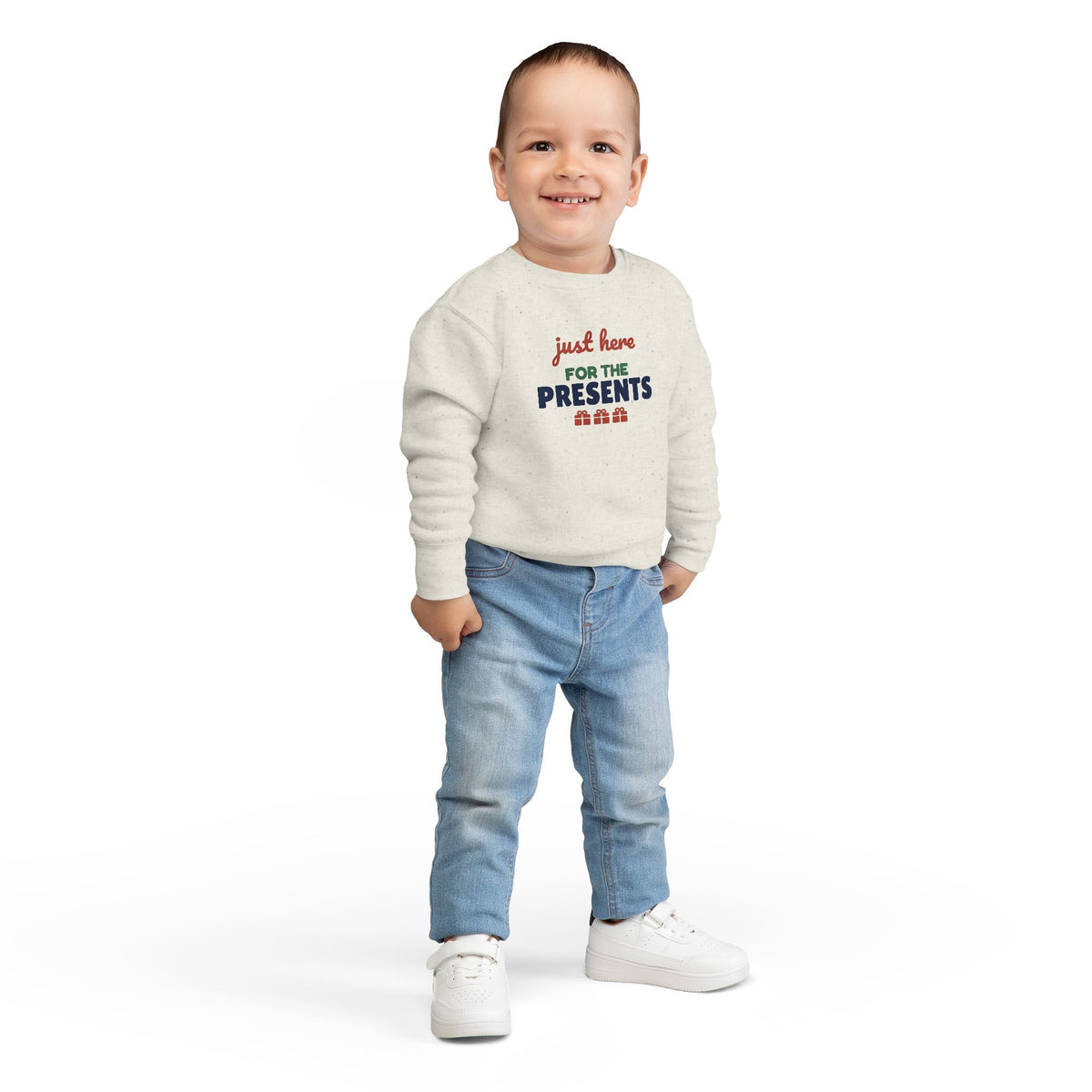 Just Here for the Presents Toddler Sweatshirt, Kids Christmas Crewneck