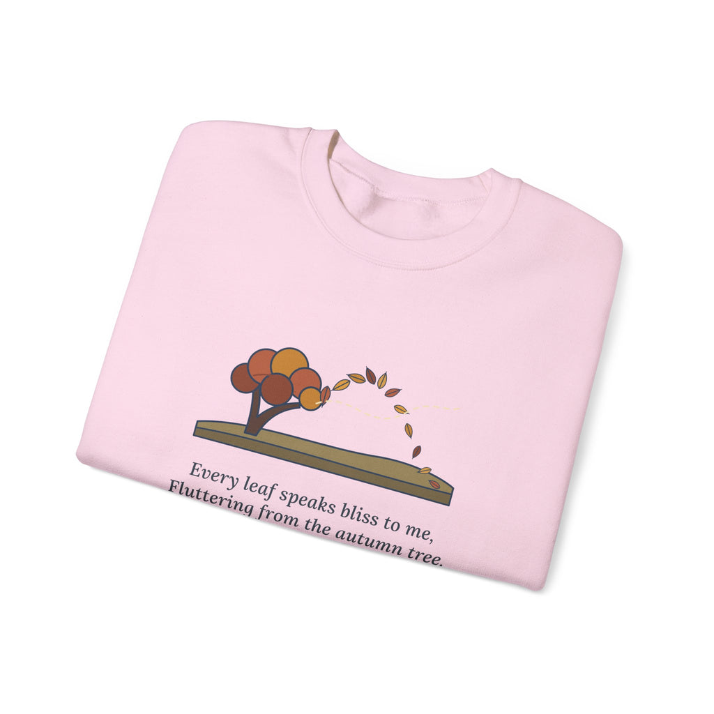 Every Leaf Speaks Bliss to Me Sweatshirt, Autumn Emily Brontë Quote Crewneck with Windswept Moor Tree