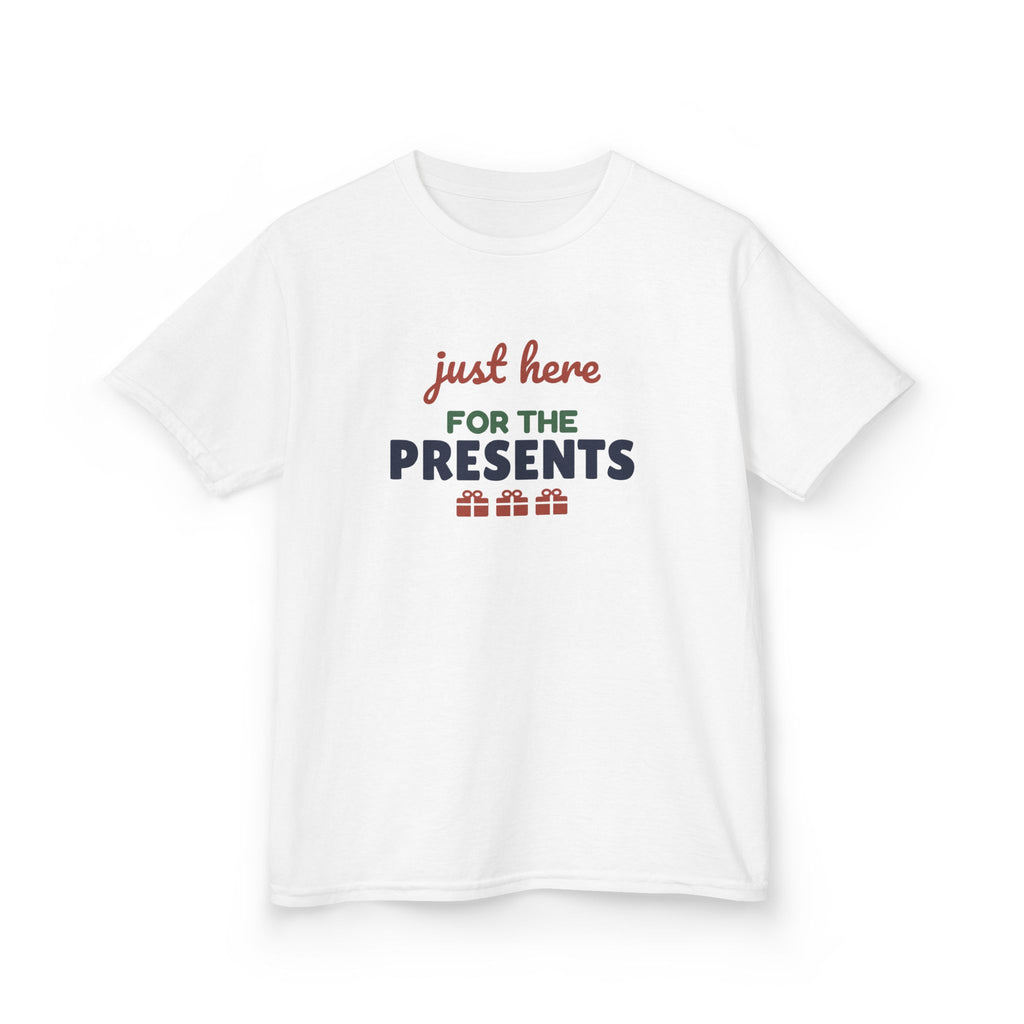 Just Here for the Presents Youth T-Shirt, Funny Christmas Kids Tee