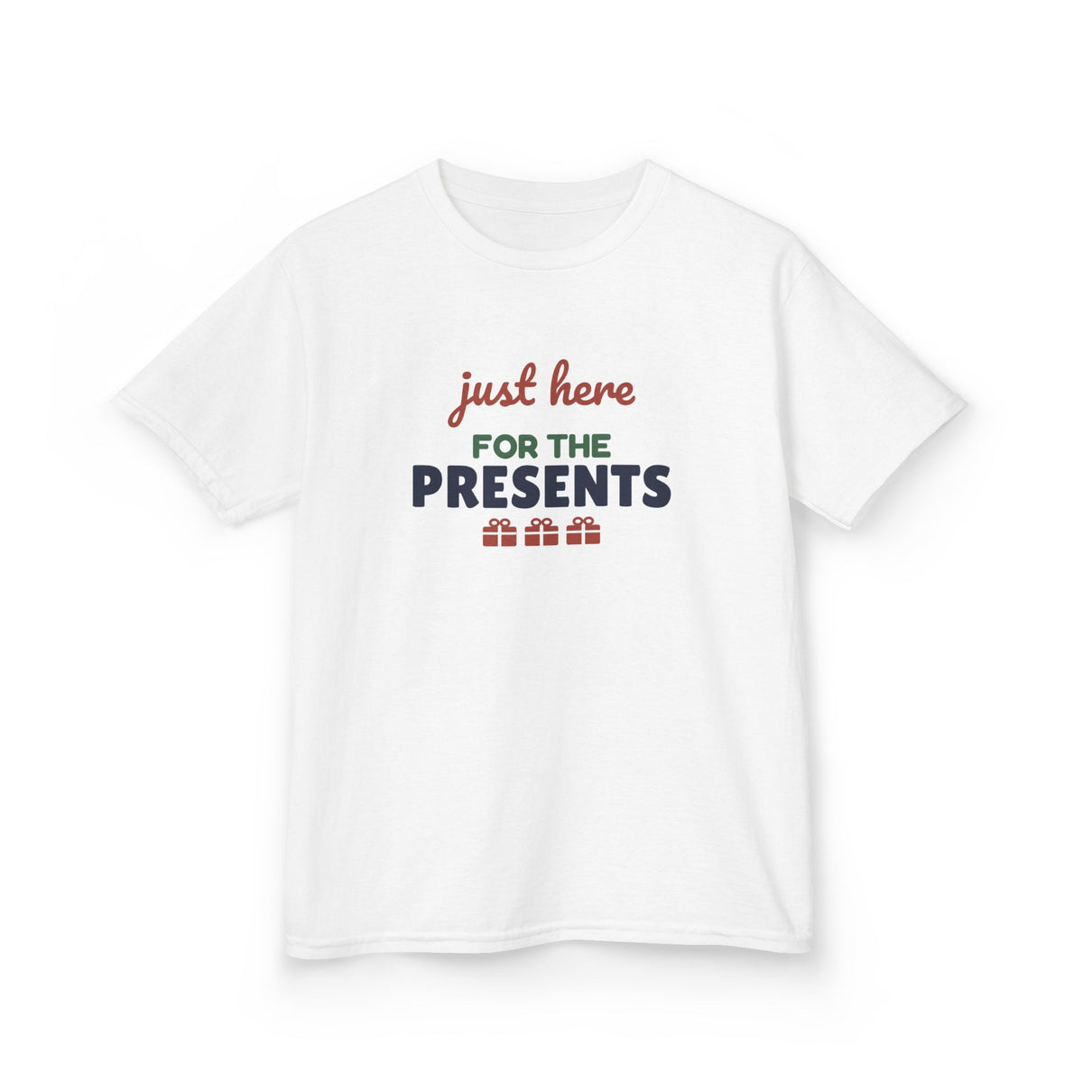Just Here for the Presents Youth T-Shirt, Funny Christmas Kids Tee