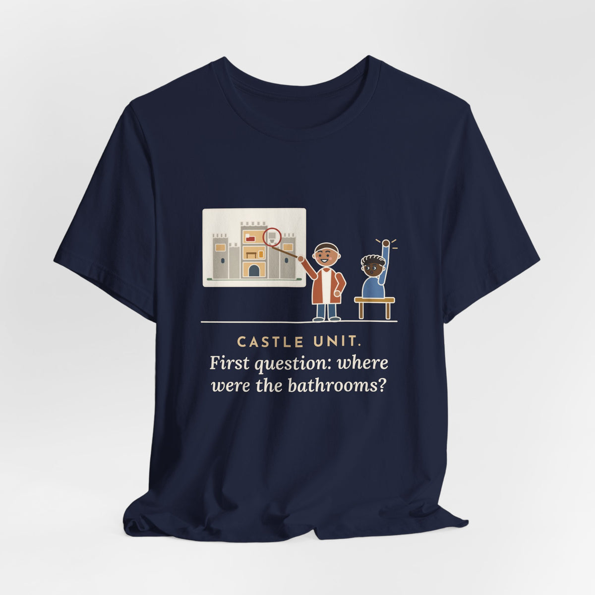 World History Teacher T-Shirt - Castle Unit, First Question: Where Were the Bathrooms