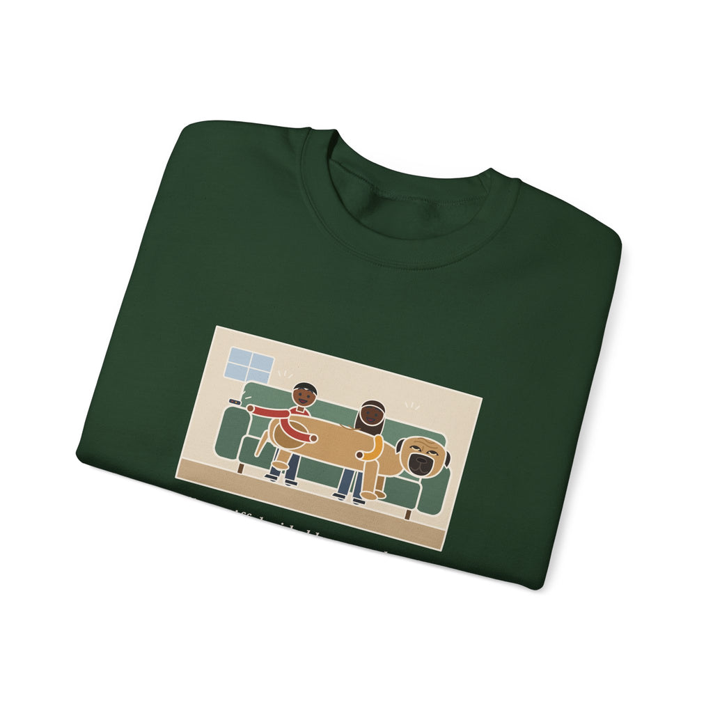 Bullmastiff Sweatshirt, Decided He Was a Lap Dog, Two of Us Pinned to the Couch, Funny Couch Pile Crewneck