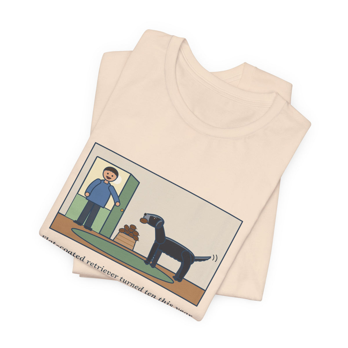 Funny Flat-Coated Retriever T-Shirt, Turned Ten This Year, Still Brings a Pinecone to the Door Every Time, Homecoming Tee