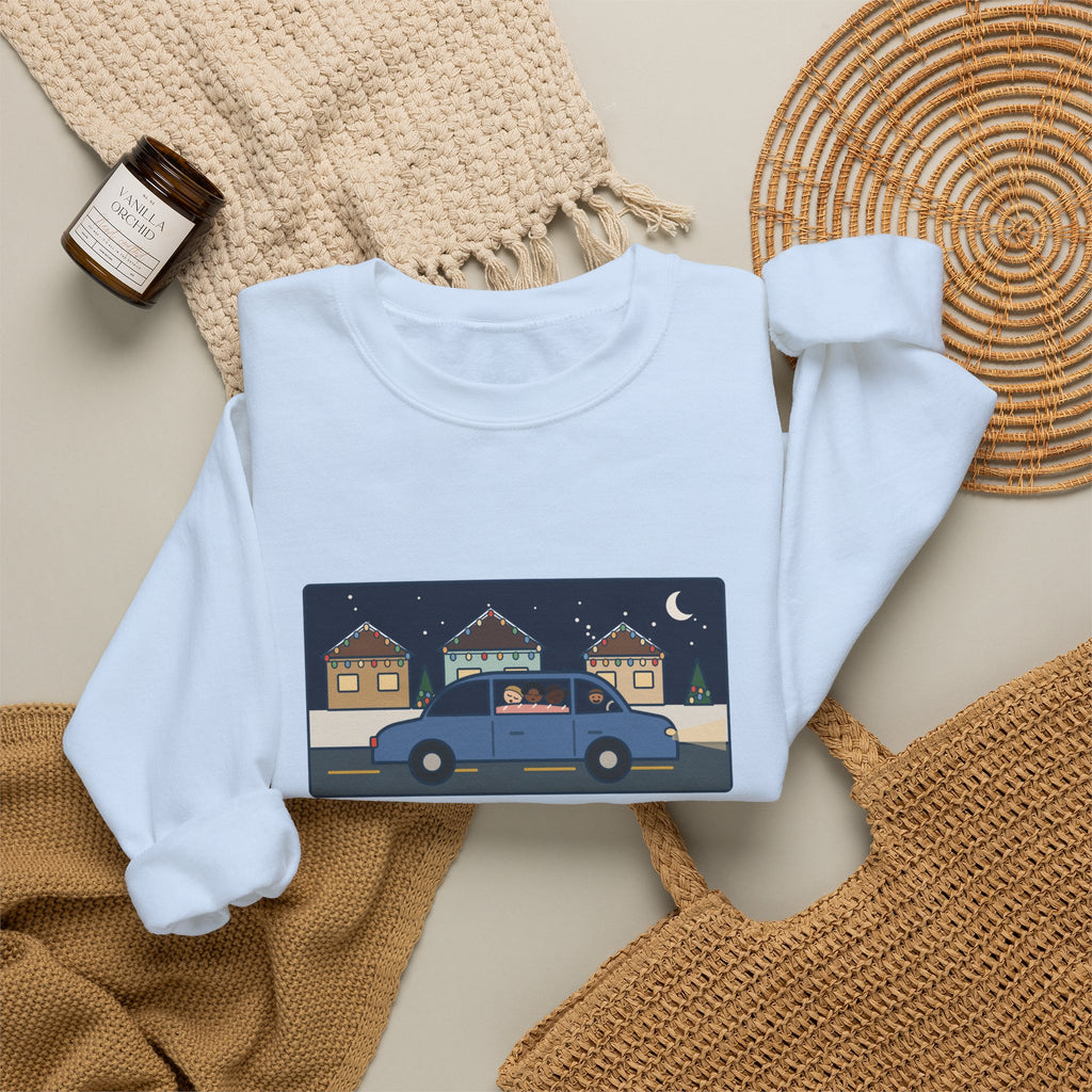 Christmas Lights Sweatshirt, Drove the Kids Around to See Them, All Three Asleep by the Second Street, Funny Night Drive Crewneck