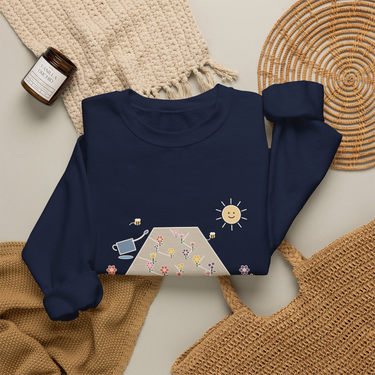 Earth Laughs in Flowers Sweatshirt, Garden Emerson Quote Crewneck with Wildflower Path